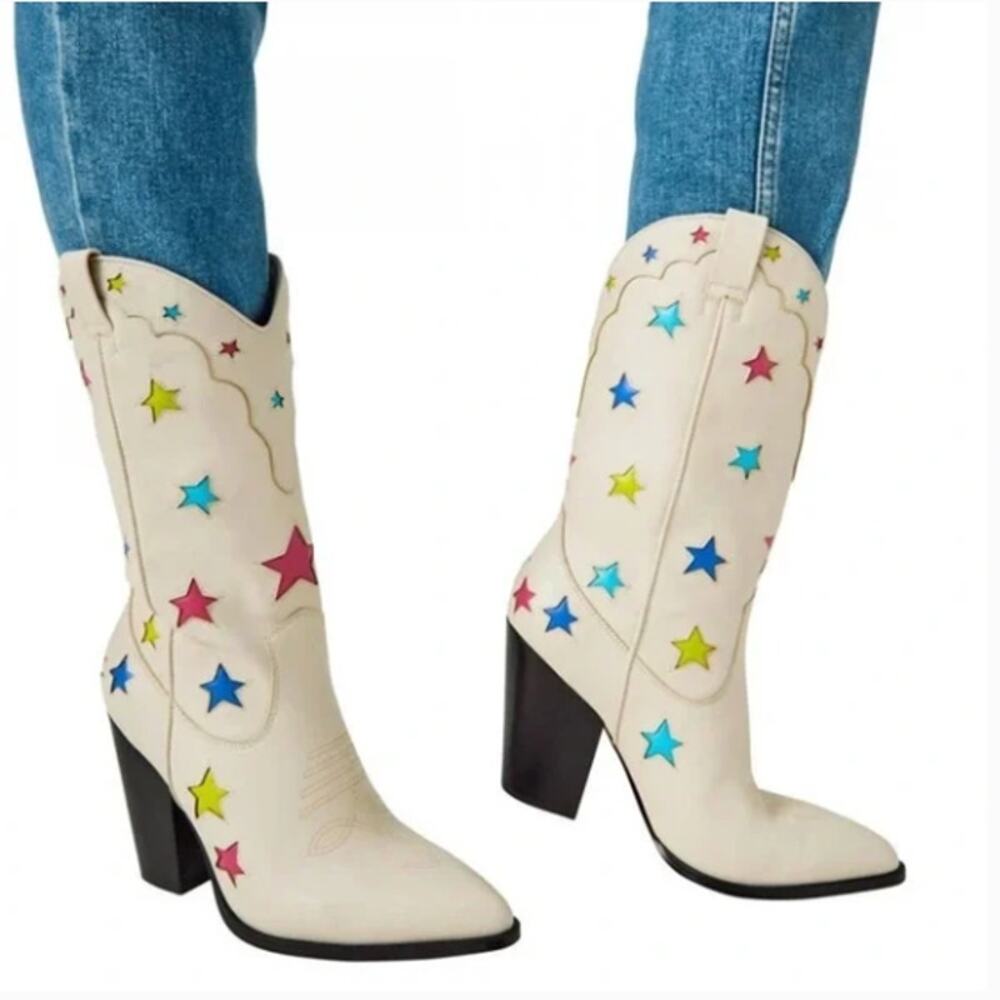 STEVE MADDEN Luminous Western Cowboy Boot Stars White Multi Sz 10 $230 - Picture 2 of 8